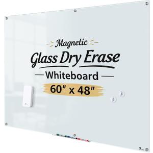 TOWON Magnetic Glass Whiteboard 60 x 48'', Frameless White Dry Erase Board