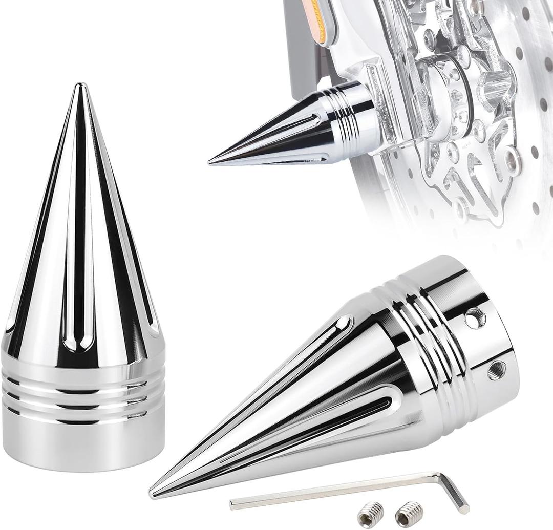 Motorcycle Front Axle Nut 3.6" CNC Spike Axle Nut Covers Caps for Harley Touring Street Glide Fat Boy Road King Electra Glide Tri Glide Dyna  Chrome