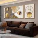 Large 3 Pieces Framed Abstract Modern Rose Gold Living Room Home Wall Art, 55"L x 20"W