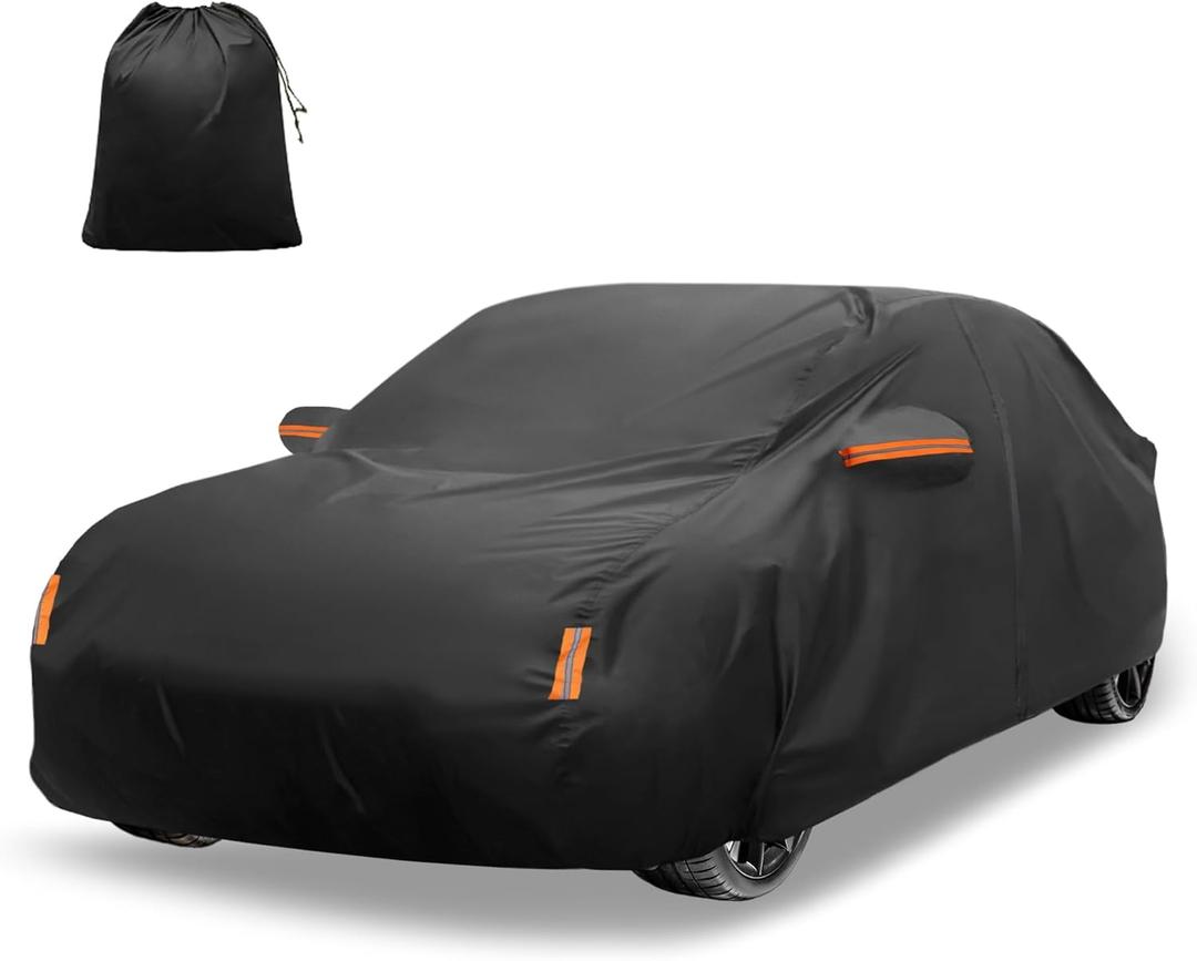 X AUTOHAUX Car Cover for Honda Civic Sedan/Coupe 210D-PU Outdoor Full Car Cover All Weather with Door Zipper for Waterproof Windproof Sun Rain Snow Protection
