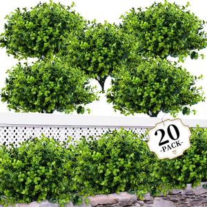ColoPlay 20 Bundles Artificial Greenery Boxwood Plants, Fake Plant for Garden Porch, Window Box, Home Wedding, Farmhouse, and Indoor Outdoor Decoration