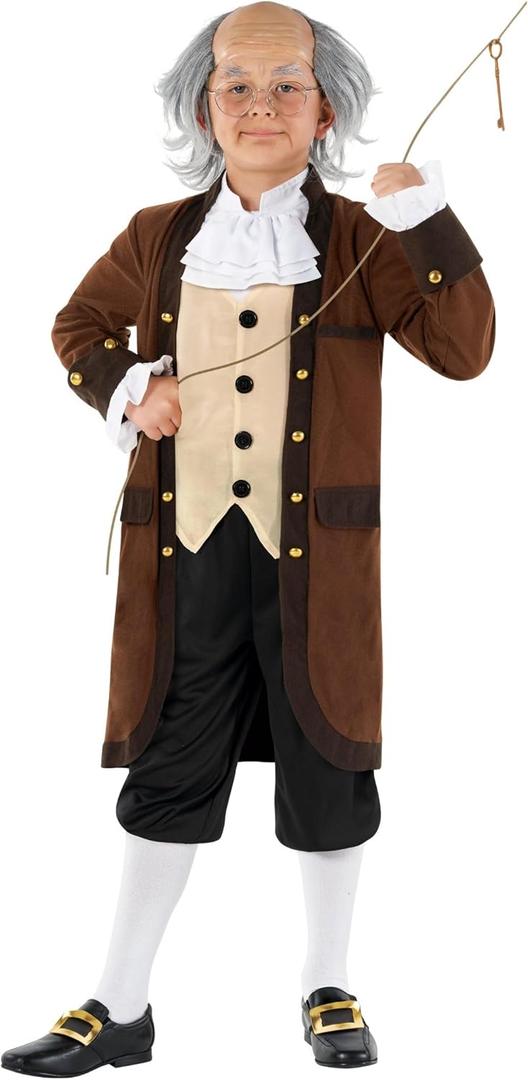 Morph Benjamin Franklin Costume Kids Colonial Founding Father Outfit for Presidents Day Celebrations (X-Large)