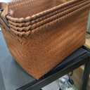 SKY-TOUCH 4pack Rectangular Rattan Storage Basket with Handle,Strong and Durable Hand-Woven Rattan Basket for Organizing, Storage and Organizer Baskets, Large, Coffee Color