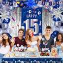 15th Birthday Decorations for Boys Girls, Blue Happy 15th Birthday Decorations Boy 15 Birthday Door Banner, 15 Year Old Boy Bday Party Decor with Tablecloth Foil Backdrop Star Balloons for 15th Boys