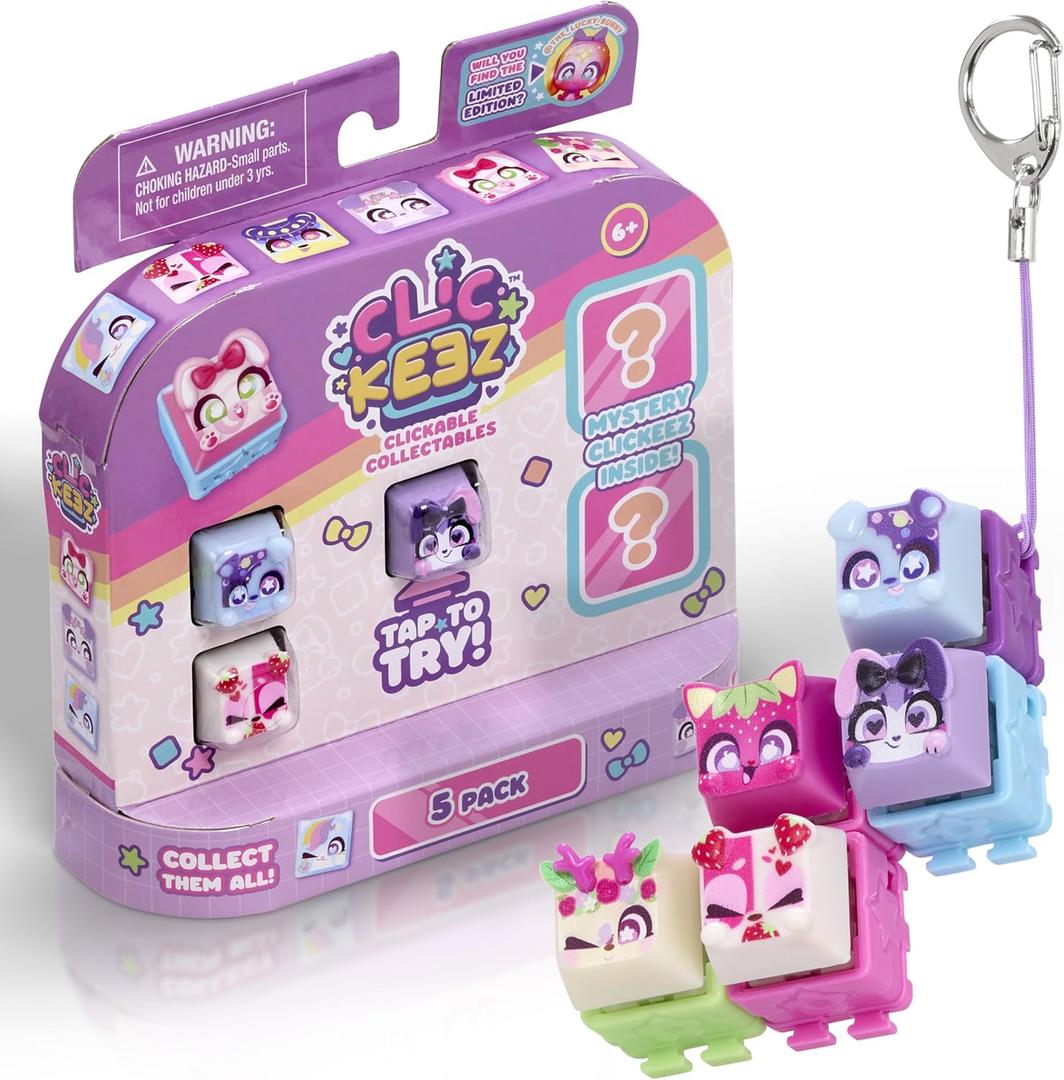 5-Pack | 5 Collectible Character Keyboard Keys Click and Clack | Create Your Own Keychain | Ages 6+