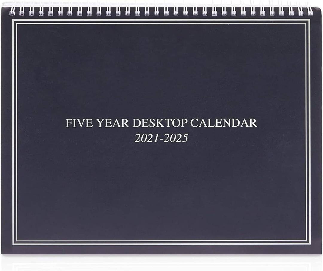 Large 5 Year Monthly Desk Calendar for Spiral Bound Flip Organizer with Tabs (9 X 11 in) Black Wood