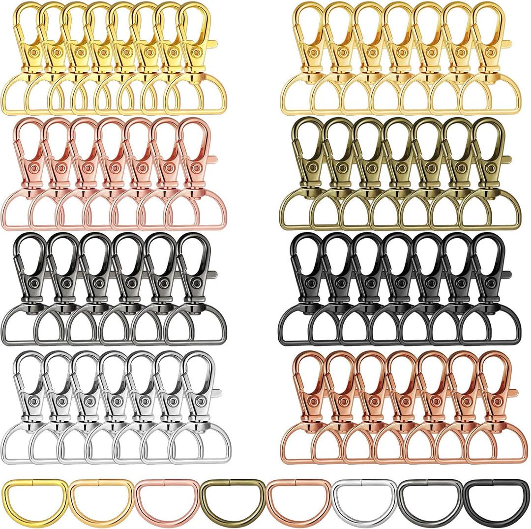 Hotop 100 Pcs Keychain Clip Hooks with D Ring Clip Swivel Snap Hooks and D Keychain Rings Lobster Claw Clasp Metal Purse Hardware for DIY Crafts Handbag Hardware Sewing Projects(20 mm Outside Width)
