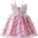 NNJXD Flower Girl Embroidery Dress Little Princess Tie Bowknot Summer Casual Dresses (Pink, XS)