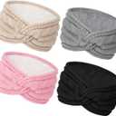 Chalier Warm Winter Headbands for Women Cable Crochet Turban Ear Warmer Headband with Plush (Beige/Light Grey/Pink/Black)