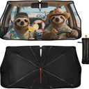 Funny Sloth Car Windshield Sun Shade Umbrella Bendable Handle Foldable Animal Print Sloth Sunshade for Car Windshield Block UV Rays Keep Vehicle Cool for Most Sedans SUV Trucks Cars 57"x30"
