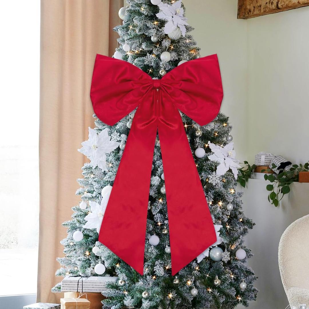 ZGCYSMHT 24"x40" Extra Large Satin Bow | Giant Christmas Tree Topper, Coquette Wall Decor, Big Ribbon Tie for Holidays, Weddings, Parties & Baby Shower (Red)