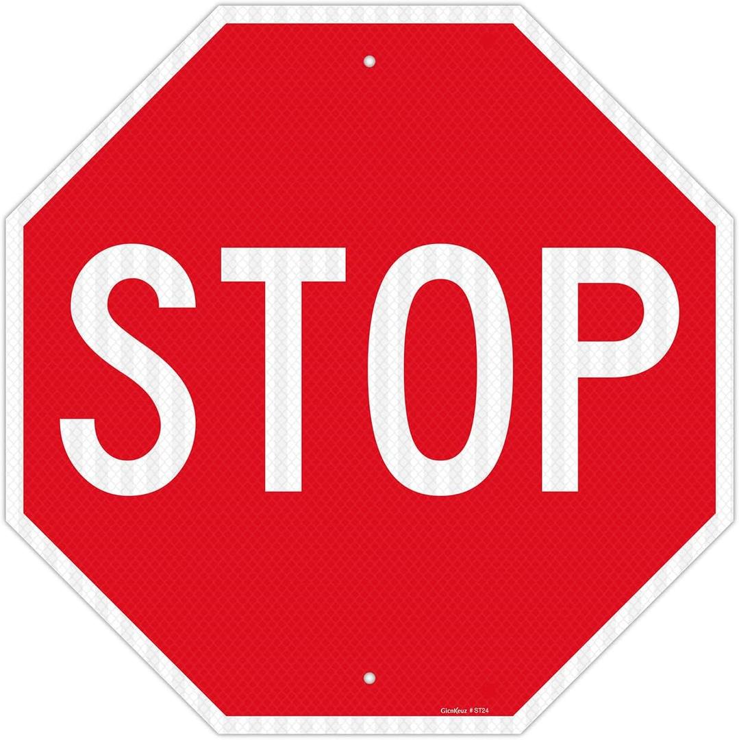 GicnKeuz Stop Signs Traffic Signs 24 x 24 Inches, High Intensity - Engineer Grade Reflective Aluminum Sheeting, Rust Free Metal Stop Sign Street Road Sign, Weather Resistant, Waterproof, Fade Resistant, 2 Pre-drilled Holes (1-PACK)