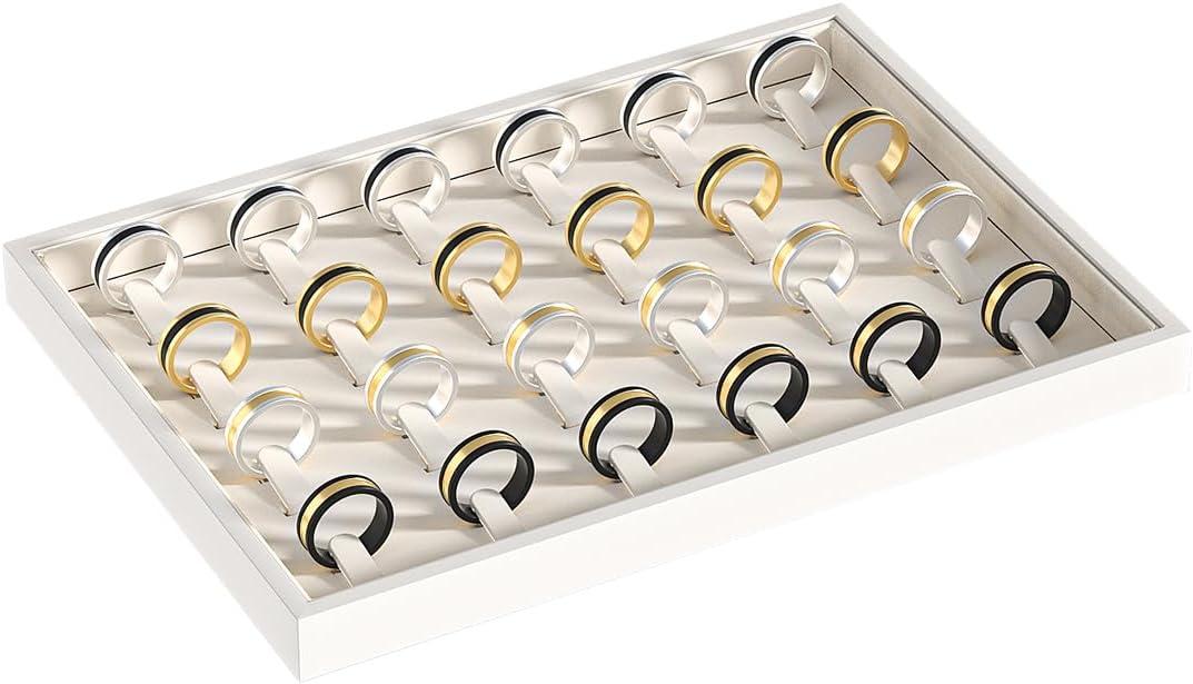 Drawer Jewelry Organizers And Storage,Velvet Bracelet And Ring Display Small Tray,Dresser Jewelry Drawer Organizer Inserts Containers,Earring And Necklace Holder Box (Beige 24 Grids Ring)