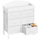 Yetom Baby Changing Table Dresser with Wheels, 6-Fabric Drawer Baby Dresser with Changing Table Top, Waterproof Diaper Changing Station & Pad, Mobile Storage Unit, Compact Baby Furniture, White