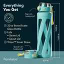 Pandaloo® Orbit 32 oz Glass Water Bottle with 2 Leak-Proof Lids (Straw & Spout), Wide Mouth, Borosilicate Glass, BPA-Free, Cup Holder Friendly for Gym, Work, Travel & Daily Hydration- Pool Cabana