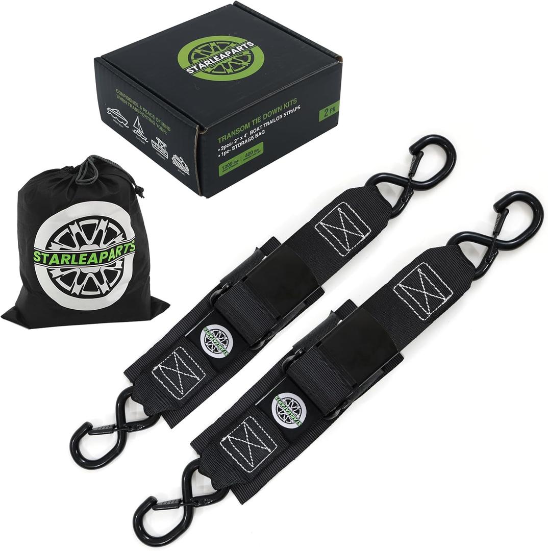 Transom Tie Down Kits (2PK) -2" x 48" Boat Transom Straps - 1,200lb Break Strength Boat Straps for Trailer, Boat or Kayak Secure(Black)