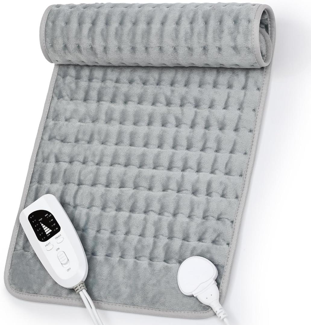 Deepsoon Heating Pad,Electric Heating Pads for Back,Neck,Moist Heating Pad for Abdomen Shoulder Knee Legs,Dry/Moist Heat&Auto Shut Off,Mother's Day Birthday for Men and Women,Light Gray, 24x12 Inch