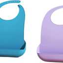 2 Pieces Adult Bib Large Silicone Adult Bibs With Crumb Catcher, Adjustable Waterproof Clothes Protector, Bibs For Elderly Women And Men, Senior Citizen Feeding Bibs – Unisex (Blue, Purple)