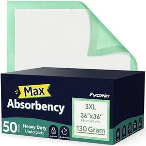Fygrip 50 Count Hospital Grade 130 Gram 36” x 36” Max Absorbency Disposable Underpads, Leakproof Quick Drying XXXL Bed Pads Disposable for Adults, Kids, Pets Incontinence Pads, Pee Pads