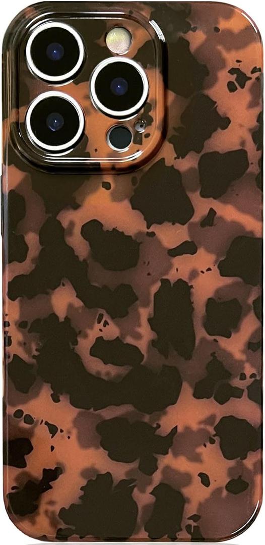 Abbery for iPhone 15 Pro Case - Tortoise Shell & Cheetah Leopard Print, Soft TPU, Shockproof Protective Cover, Raised Edges for Screen & Camera, Trendy Brown Case for Women Girls