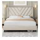 Yaheetech Queen Bed Frame Upholstered Platform Bed with Wing Side/Wooden Slat Support/Tufted Headboard with Wing Side/Mattress Foundation/No Box Spring Needed, Beige Queen Bed