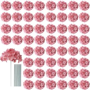 AVIVIHO 65pcs Fake Flowers Dusty Rose Hydrangea Artificial Flowers Bulk (Not Squished, No Steaming Need) Silk Flowers with Stems for Wedding Decor,Home,Baby Shower,Table Centerpieces Decoration