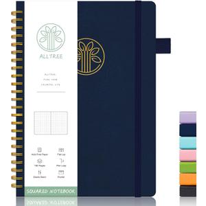 Alltree Large Graph Notebook Journal, Spiral Grid Notebook for Work, Hardcover Spiral Notebook with Pen Loop, Pocket, Stickers, 160 Pages, Journal for Women & Men, Navy Blue(6"x8.5")