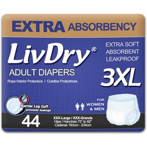 LivDry Adult Incontinence Underwear, Extra Absorbency Adult Diapers, Leak Protection (XXX-Large (44 Count))