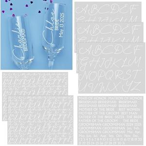 Fullhawl 6 Sheets UV DTF Cup Wrap Letters for Bridesmaid Gifts Custom Transfer Letter Stickers Waterproof Vinyl Name Decal for Glass Cup Tumbler DIY Wedding Bridal Shower Bachelorette(White)