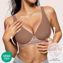 OEAK Womens Deep V Bras Wireless Comfortable Bra Supportive No Underwire Bras Tshirt Push Up Bralettes Plunge Seamless Bra (Brown, S)