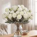 Yinder 6 Pcs White Hydrangea Artificial Flowers 13.8” Silk Fake Bouquet Floral Realistic Hydrangea with Stem for Wedding Arrangement Baby Shower Table Centerpiece Home Garden Vase Party Office Decor