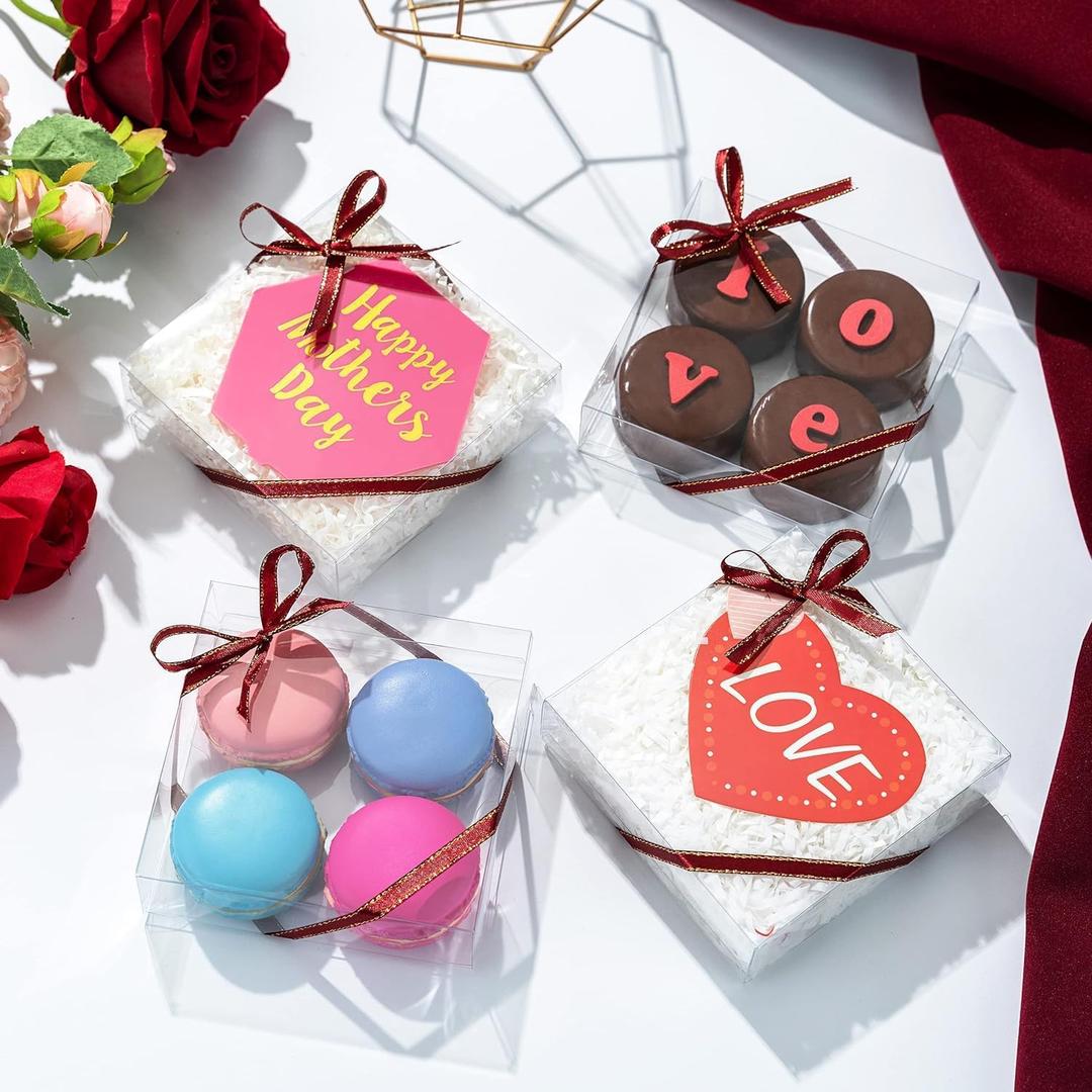 JCXGRVC 50 Pack 4x4x1.2inch Clear Single Cookies Boxes with Full Window Plastic Boxes Bakery Packaging for Small Treat Macaron Donut Chocolate Dessert Party Christmas Valentine's Mother's Day Birthday