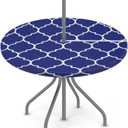 Fitted Round Tablecloth with Umbrella Hole and Zipper Navy Blue Outdoor Elastic Table Cloth 36"-44" Oil-Proof Waterproof Patio Table Cover for Dining Picnic Camping
