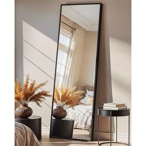 TRAHOME Full Length Mirror, Standing Large Floor Mirror with Aluminum Frame for Bedroom, Living Room, Bathroom(Black)