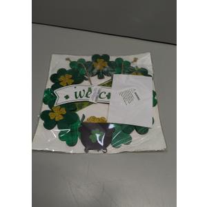 St Patricks Day Decorations Welcome Wreaths for Front Door Decor - Shamrock Sign with Bow for Irish March Home Wall Porch