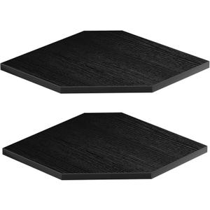 JJL Corner Shelves, 12 Inch Corner Shelf Wall Mounted with Wire Hole, 2 Tier 13.3 Inch Deep Wooden Corner Hanging Shelving for Wall Storage, for Speaker, Cable Box, Black