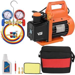 VTG VOGTEN 4.5 CFM AC Vacuum Pump and Gauge Set,for Mini Split/HVAC/Auto Systems,Manifold Gauge Kit Compatible with R134a R12 R22 R502,Includes R134a Can Tap,R410a Adapters