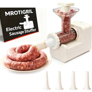 Electric Sausage Stuffer Machine: 4 Stuffing Tubes  OneButton Start Sausage Stuffer: Effortless, 11lbs Meat in 5 Minutes  Time-Saving Homemade Sausage Maker for Hot Dogs, Beef, Chicken (Off-White)
