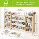 EXPERLAM Large Toy Storage Organizer, Wooden Stuffed Animal Storage & 12-Bins Toy Organizer, Double-Sided Plush Toy Holder Featuring Thicker Ropes, Space Save Playroom Nursery Bedroom Storage, White, 64.4" L × 11" W × 31.5" H