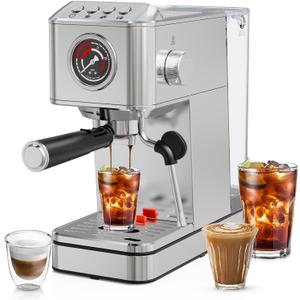 EM623 Espresso Machine 20 Bar with Steam Milk Frother, Stainless Steel Coffee Machine with Removable Water Tank for Cappuccino,Latte, Compact Stainless Steel Coffee maker for home,Great Gift