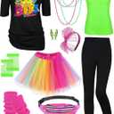 AOTHSO 24 Pieces Halloween Women 80s Costume Accessories Set 80s Cosplay T-shirt Tutu Pants Racerback Top Fanny Pack Gloves, XL
