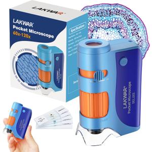 2 x 60x-120x Mini Pocket Microscope for Kids Adults, Portable Handheld Microscope with Microscope Slides, Miniscope Portable Microscope for Kids Little Scientist Students School Minilabsters Education