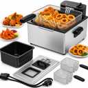 Simple Deluxe 5L 1800W Electric Deep Fryer, Viewing Window Lid and Cool-Touch Handle, 4 Temp Settings, Removable Basket, Auto Cut Off Safety Design, Stainless Steel Parts with Dishwasher-Safe, Silver