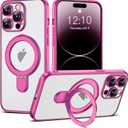 Compatible with iPhone 14 Pro Max Case with Magnetic Ring Stand [Compatible with Mag-Safe] [Full Camera Lens Protector] Soft Plating Clear Phone Case for iPhone 14 Pro Max 6.7", Rose