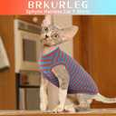 BRKURLEG Hairless Cats T Shirt, Cat Sweaters, Pullover Kitten Shirts, Sleeveless Round Collar Cotton Vest for Cornish Rex Devon Rex Peterbald and Small Dogs Sweater(OrangeBlue Stripes, Large)