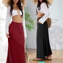 Riyiper 3 Pack Women's Summer Maxi Skirts with Pockets Flowy Elastic High Waist Ankle Length Long Casual Skirts (L)
