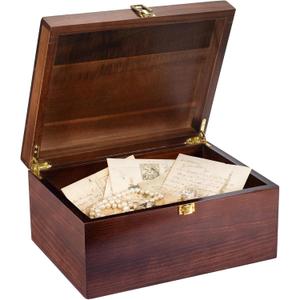 Larger Wooden Memory Wedding Keepsake Boxes With Hinged Lids - Decorative Storage Box With a Hinge Lids For Letter Time Capsule - Wooden Gift Boxes5.3*8.6*11.7 (Brown)