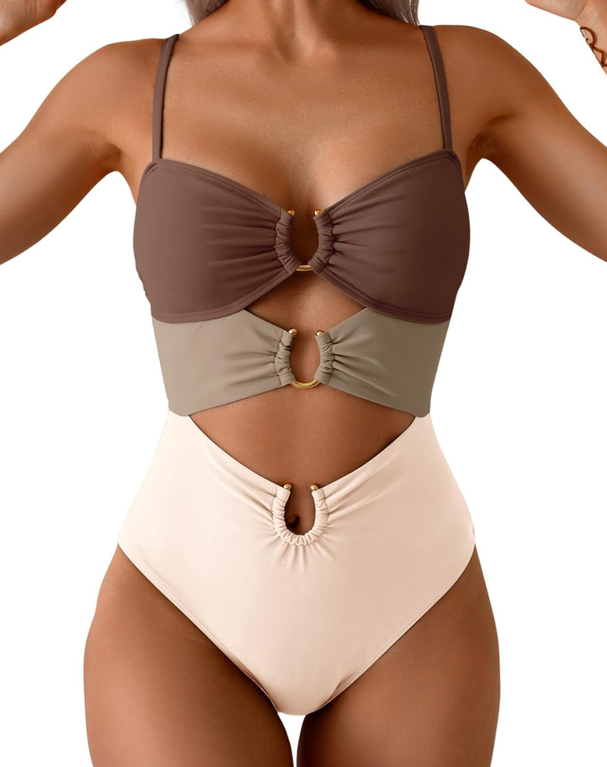 Eomenie One Piece Swimsuit for Women Ring Linked Monokini Sexy Bathing Suit Cutout Swim Suit, Size Small
