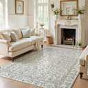 jinchan Zenith Floral 6x9 Area Rug Soft Low-Pile Living Room Rug Machine Washable Non-Slip Vintage Botanical Aesthetic Throw Carpet for Bedroom Dining Room Nursery Blue/Cream