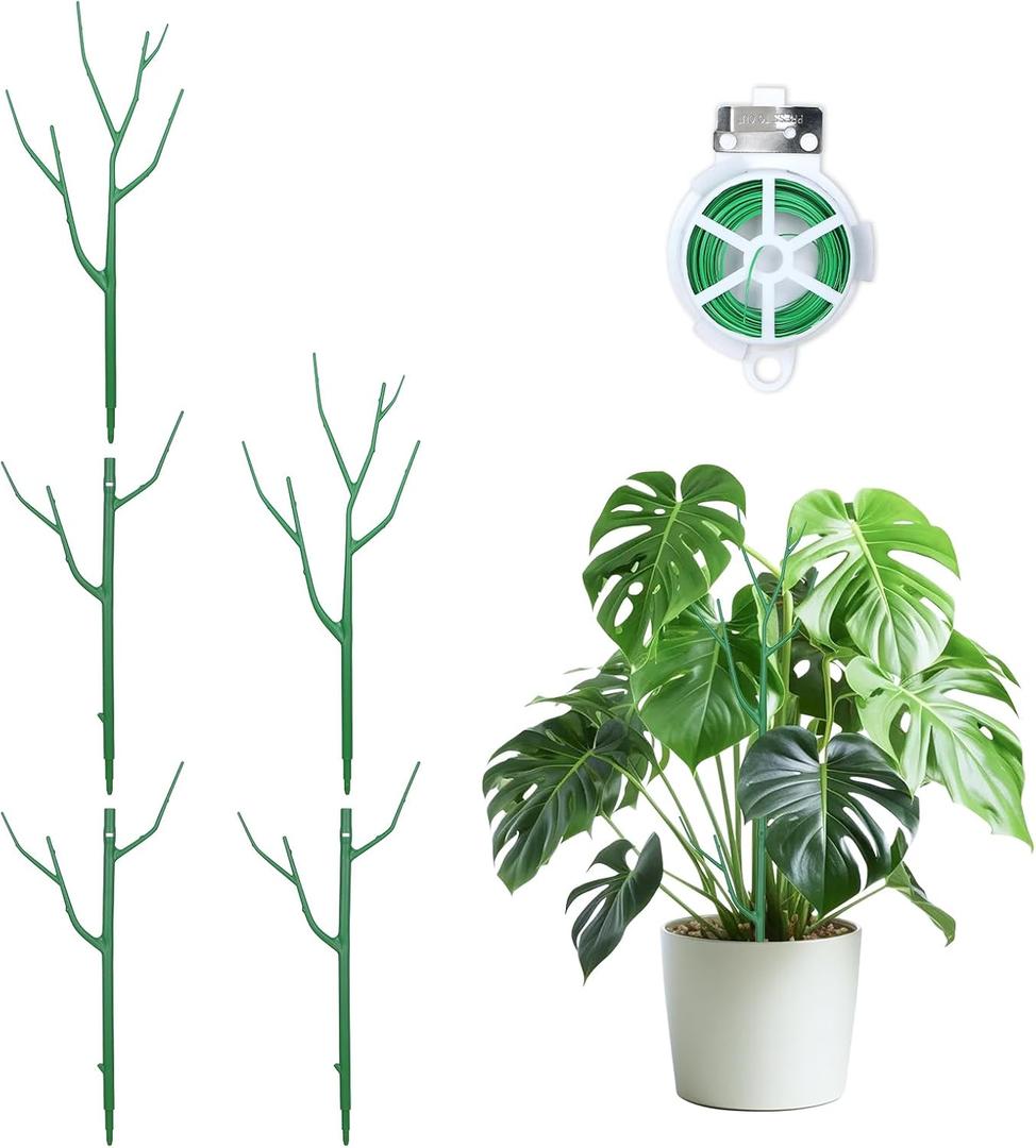 5 Pack Stackable Plant Supports Stakes, Sturdy Garden Trellis for Climbing & Vining Plants, Monstera, Pothos & Philodendron - Reusable Plant Stakes for Indoor & Outdoor Potted Plants (Green)